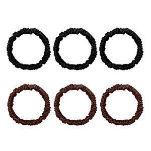 6 Pack Premium Mini Mulberry Silk Scrunchies - Black & Chocolate