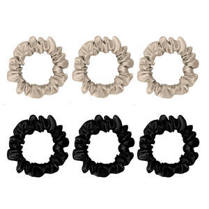 6 Pack Premium Small Mulberry Silk Scrunchies - Black & Champagne