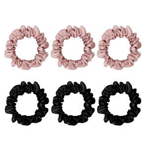 6 Pack Premium Small Mulberry Silk Scrunchies - Black & Pink