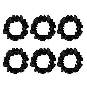 6 Pack Premium Small Mulberry Silk Scrunchies - Black