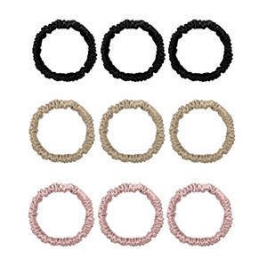 9 Value Pack Premium Mini Mulberry Silk Scrunchies - Black Champagne Pink