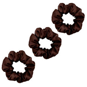 3 Pack Premium Mulberry Silk Scrunchies - Chocolate Brown - Medium