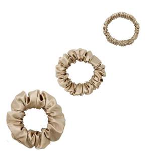 Silk Scrunchies Trio Mini Small Medium Set Lovesilk Nz: Silk Scrunchies Trio - Champagne Gold - Mini, Small, Medium