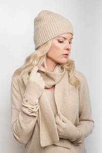 Cashmere Scarves Wraps: Slim Ribbed Cashmere Long Scarf - Cream