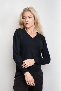 Cashmere Tops: Signature Metro Cashmere Rib V-Neck Sweater - Black