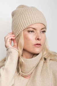 Silk Cashmere Comfort Your Winter Essentials: Cashmere Unisex Striped Beanie - Beige