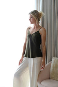 100% Mulberry Silk Camisole - Pine Green