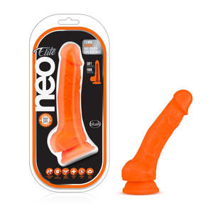 Dildos: Neo Elite By Blush - 7.5 Silicone Dual Density Cock with Balls - Neon Orange