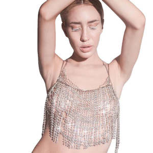 Bondage: Luxara Dazzling Crystal Fringe Crop Top – Sexy Rhinestone Chain Bralette for Festivals & Night Out
