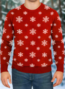 Christmas Merch: Men's Christmas Snowflake Sweater Red Trim