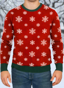 Men's Christmas Snowflake Knitted Sweater Green Trim