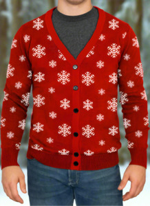 Christmas Merch: Men's Christmas Snowflake Cardigan Red Trim