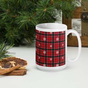 Christmas Merch: Christmas Tartan White Glossy Mug