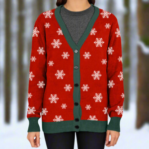 Women's Christmas Snowflake Knitted Cardigan Green Trim