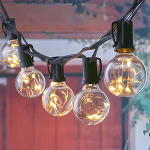Solar Lights: Solar G40 Copper Wire Festoon Lights | 7.6m 25 Bulbs