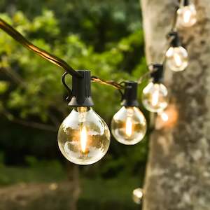 Solar Lights: Solar G40 Clear Festoon Lights | 7.6m 25 Bulbs