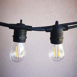 Mains Garden Lights: S14 Clear Bulb | 10m 20 Bulbs | Flush Mount Dimmable Festoon Lights