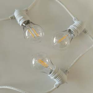 Indoor Lights: A60 Clear Bulb White Cable | 10m 10 Bulbs | Flush Mount Dimmable Festoon Lights