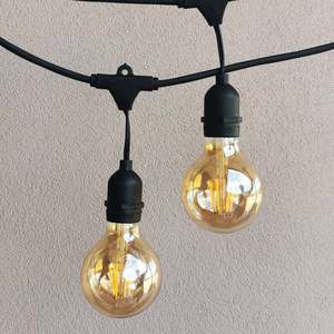 Outdoor Lights: G80 Amber Bulb | 15m 15 Bulbs | Drop Hang Dimmable Festoon Lights