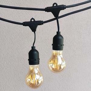 Outdoor Lights: A19 Amber Bulb | 15m 15 Bulbs | Drop Hang Dimmable Festoon Lights