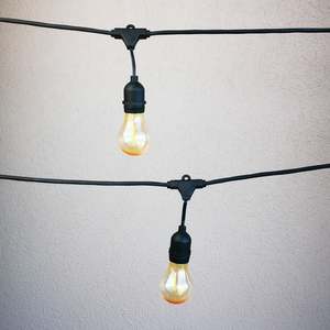 Outdoor Lights: A60 Amber Bulb | 15m 15 Bulbs | Drop Hang Dimmable Festoon Lights