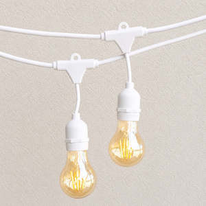 Outdoor Lights: A19 Amber Bulb | 10m 10 Bulbs | Drop Hang Dimmable Festoon Lights