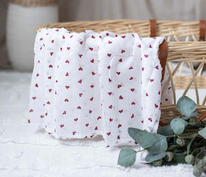 Swaddles: White & Red Heart Muslin Wrap