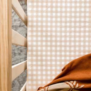 Sand Gingham Fitted Cot Sheet
