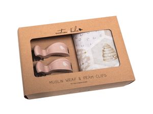 Swaddles: Beehive Muslin Wrap & Dusty Pink Pram Clip Set