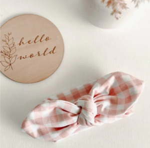 Peachy Pink Gingham Top Knot