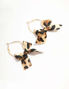 Multi: Cheetah Bow Fabric Hoop Earrings