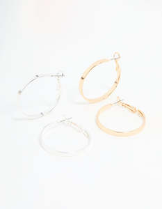Multi: Mixed Metal Flat Hoop Earrings 2-Pack