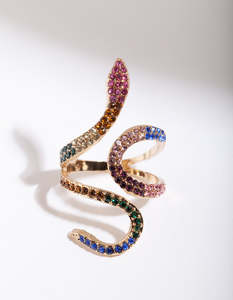 Multi: Rainbow Diamante Snake Wrap Ring