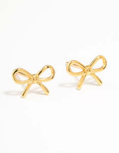Sterling Silver Earrings: Gold Plated Sterling Silver Bow Stud Earrings