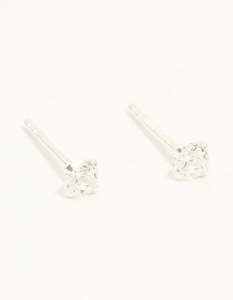Sterling Silver Earrings: Sterling Silver Cubic Zirconia Small Princess Cut Stud Earrings