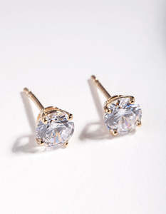 Sterling Silver Earrings: Gold Plated Sterling Silver Cubic Zirconia 1/2 Carat Stud Earrings