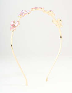 Kids Hair Accessories: Kids Gold Pink Butterfly Headband