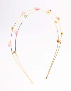Kids Gold Diamante Flower Double Row Headband
