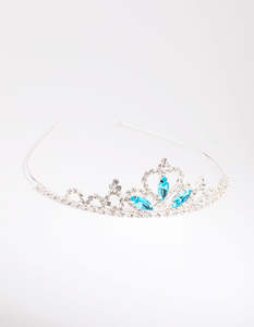 Kids Hair Accessories: Kids Silver & Aqua Diamante Tiara Headband