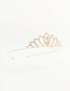 Kids Hair Accessories: Kids Gold Pink Diamante Crown Headband