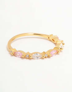 Gold Plated Sterling Silver Alternating Marquise Round Cubic Zirconia Ring