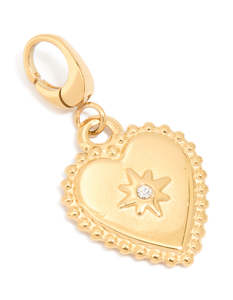 Star Earrings: Waterproof Gold Plated Stainless Steel Diamante Heart Beaded Charm