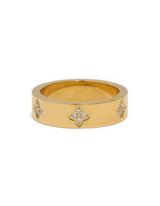 Bands: Waterproof Gold Plated Stainless Steel Cubic Zirconia Flower Band Ring