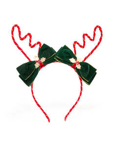 Headbands: Green Fabric Reindeer Bow Headband