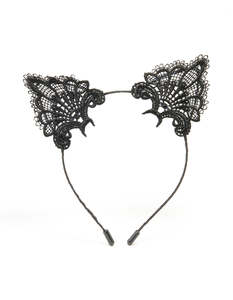 Headbands: Black Lacy Fabric Cat Ears Headband