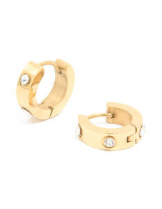 Surgical Steel Earrings: Gold Plated Surgical Steel Cubic Zirconia Chunky Hoop Earrings
