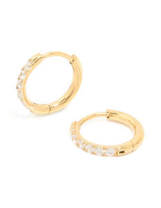 Gold Plated Surgical Steel Cubic Zirconia Chunky Sleeper Earrings