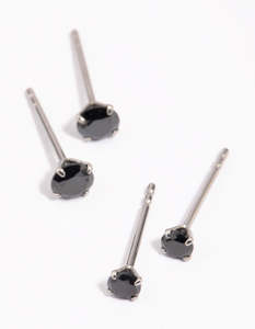 Surgical Steel Earrings: Surgical Steel Graduating Black Cubic Zirconia Stud Earrings 2-Pack