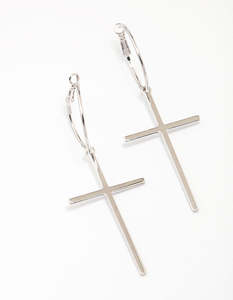 Silver Luxe Cross Hoop Earrings