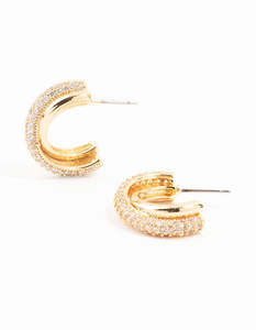 Mixed Metals Cubic Zirconia Cross Hoop Earrings